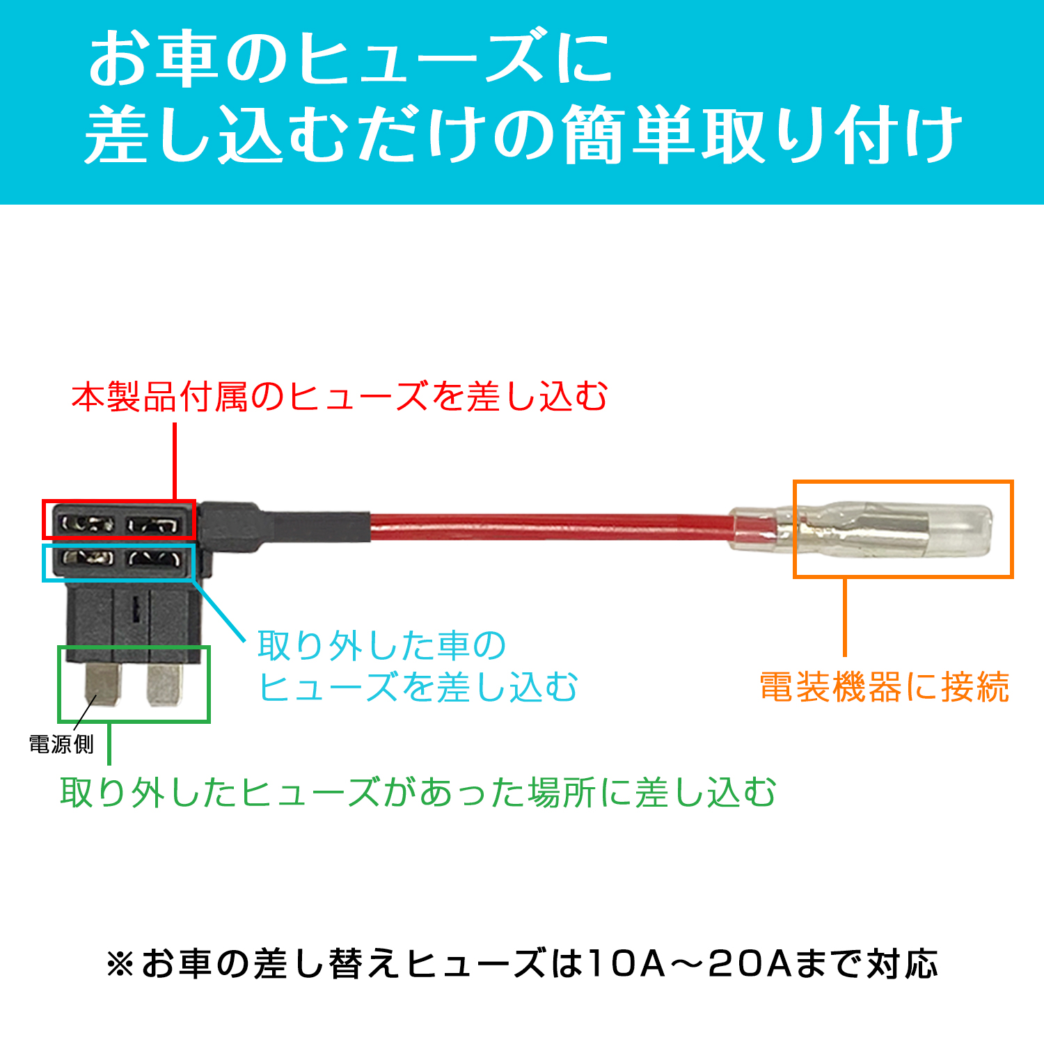 ヒューズ電源取り出しコード 平型 カー用品のセイワ